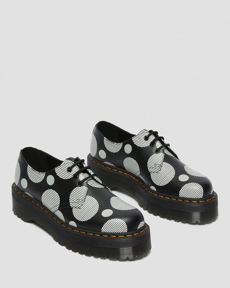 Black Men's Dr Martens 1461 Polka Dot Smooth Leather Platform Shoes | CA 621HAP